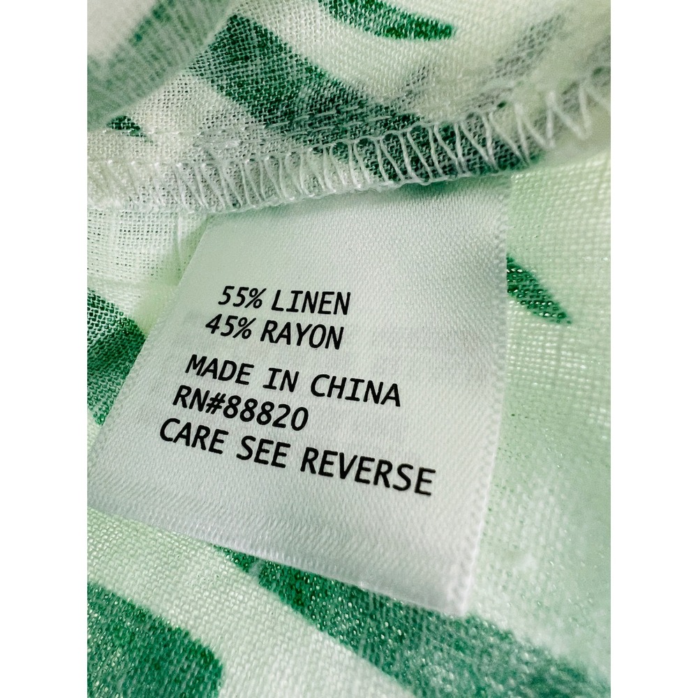 Christian Siriano Button Down Women 3X Green Tropical Palm Linen Blend Top Coast - Picture 4 of 4